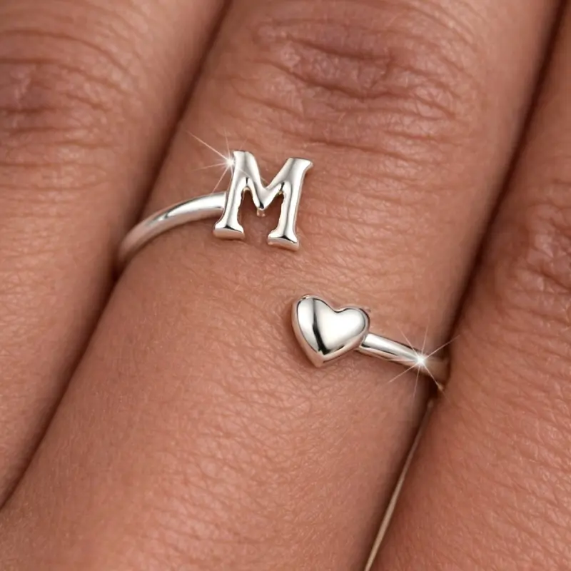 Fashion Initials Personalized Alphabet Ring 26 Letters Gloss Heart Design Stackable Plain Rings Elegant Everyday Ring for Women & Girls Delicate Jewelry Perfect for Engagement Weddings, Daily Wear Anniversary Gift Heart Shaped Ring Finger Jewelry