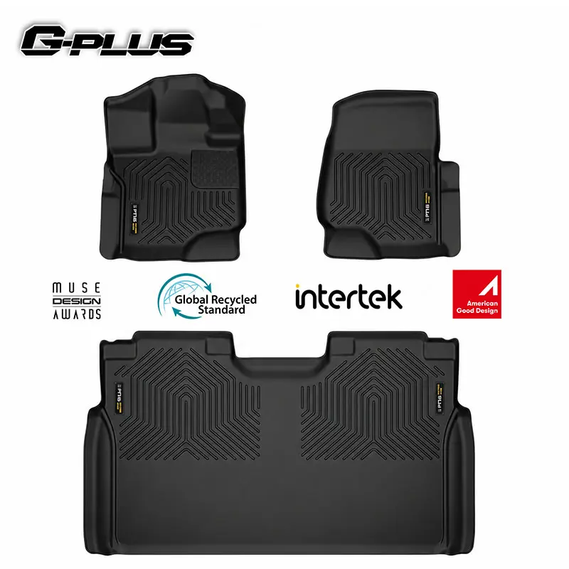 G-PLUS Floor Mats Fit for Ford F150 2015-2026 Super Crew (Includes 2022-2026 Lightning Models) w/o Fold Flat Storage, Custom Fit TPE All Weather Front & 2nd Row Floor Liners Truck Mats,3PCS Black