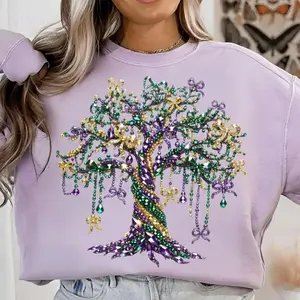 Rhinestone Mardi Gras Bead Tree Sweatshirt, Coquette Glitter Mardi Gras Shirt, Happy Carnival Fat Tuesday Sweatshirt, Louisiana Bow Hoodie