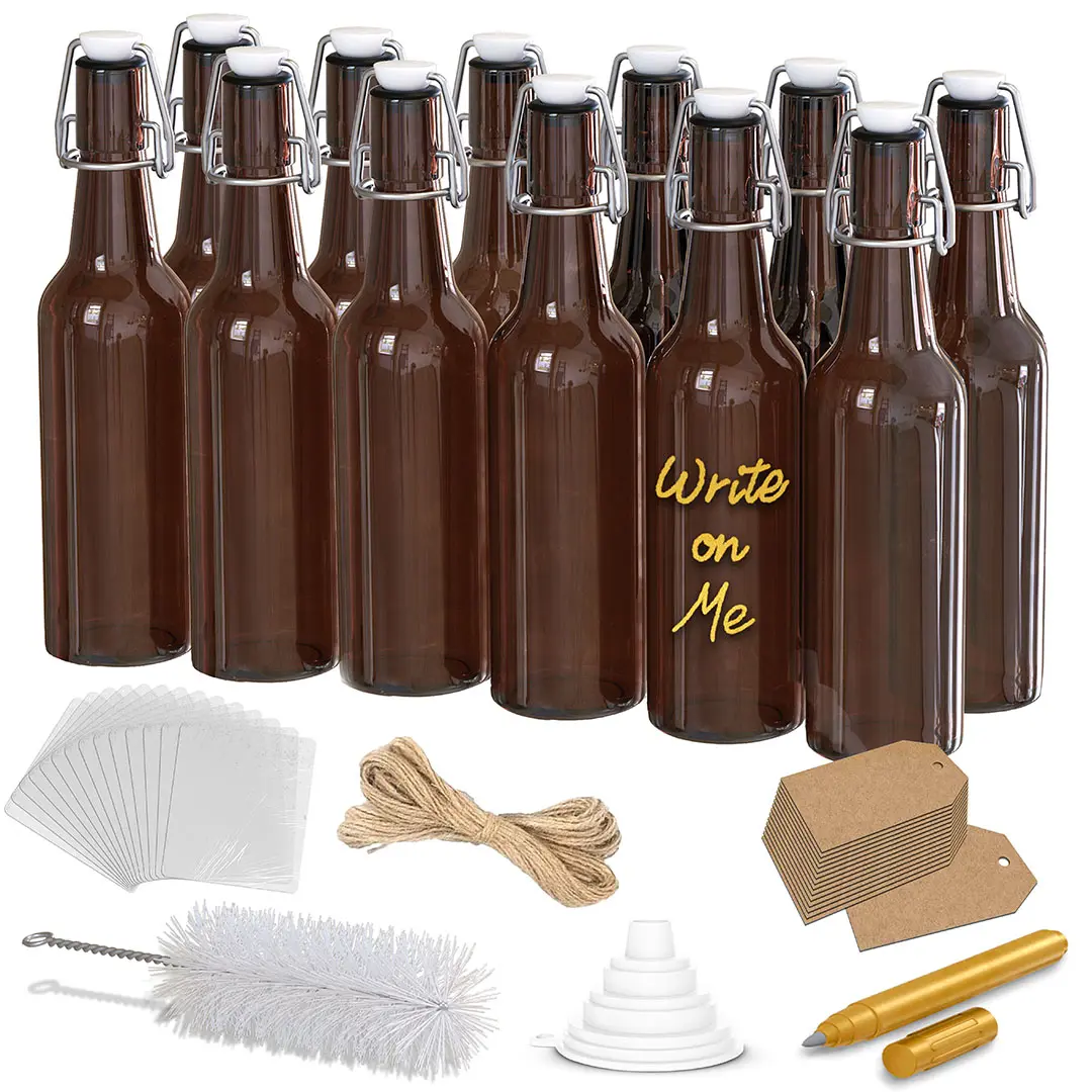 Nevlers 16 Oz Swing Top Beer Bottles - Amber Glass (12pk)