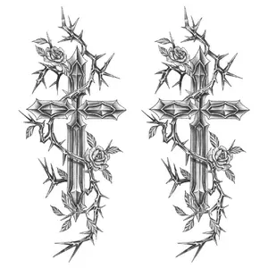 Elegant Temporary Tattoos with Cross and Rose Design, Waterproof and Long-Lasting Ink, Perfect for Brides and Formal Events