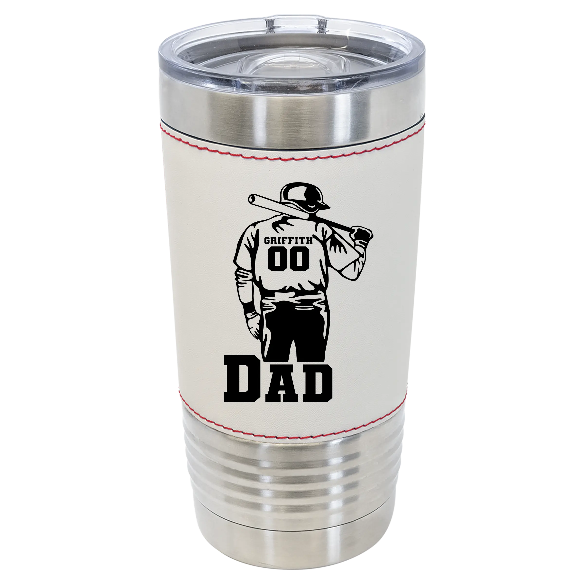 Custom Dad Baseball Player Baseball  Leather Tumbler Drinkware Flasks Beverage Customized