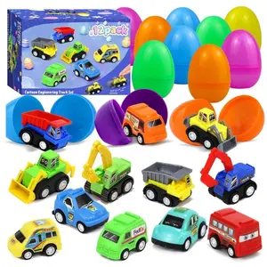 12 Pack Prefilled Easter Eggs with Pull Back Car Toys, Kids Easter Egg Hunt Fillers, Easter Basket Stuffers, Party Favors Prizes for Boys & Girls, Easter Gifts