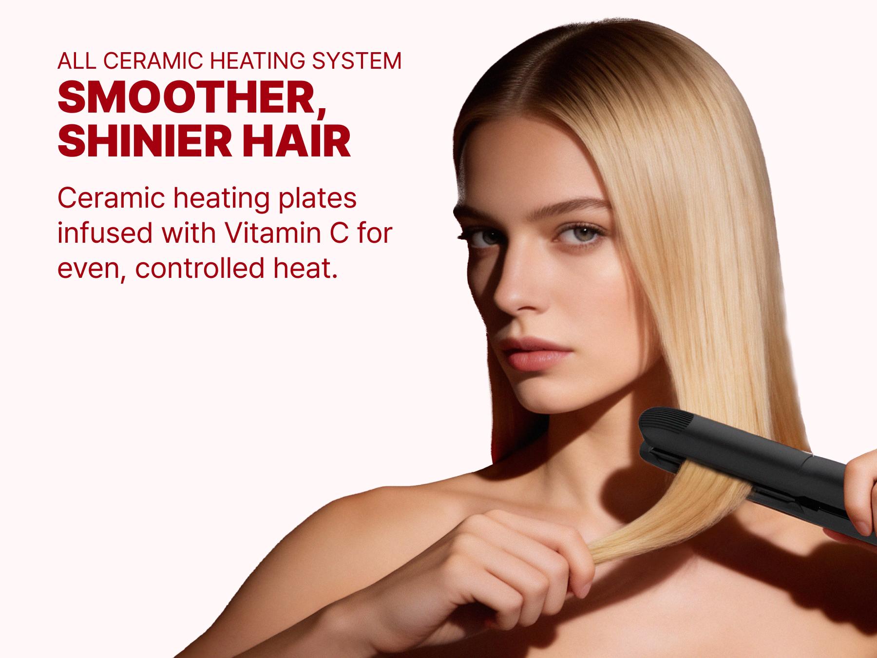 GLAMPALM GlamMuse Volumizing 1" Hair Straightener - All-Ceramic Flat Iron infused with Vita-C, Curved Plates for Volume & Curl, Trusted by K-Pop Hair Stylists, Dual Voltage Hair Straightener, Silk Press (GP202T)