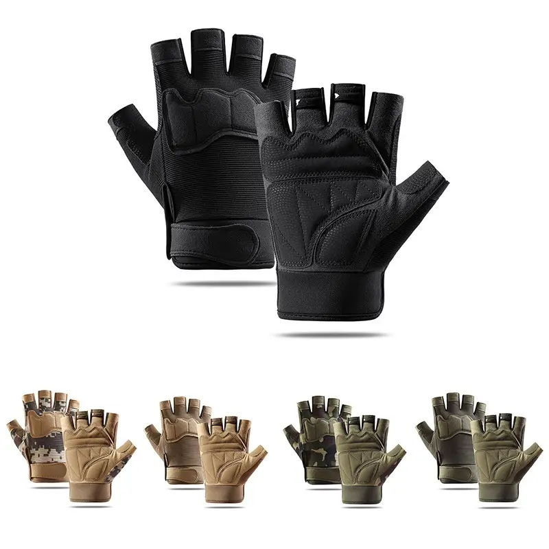 Tactical Half Finger Gloves for Men Women, Outdoor Sports Anti-Slip Gym Workout Gloves, Motorbike Cycling Training Hand Protectors with Knuckle Guard, Multiple Camo Colors