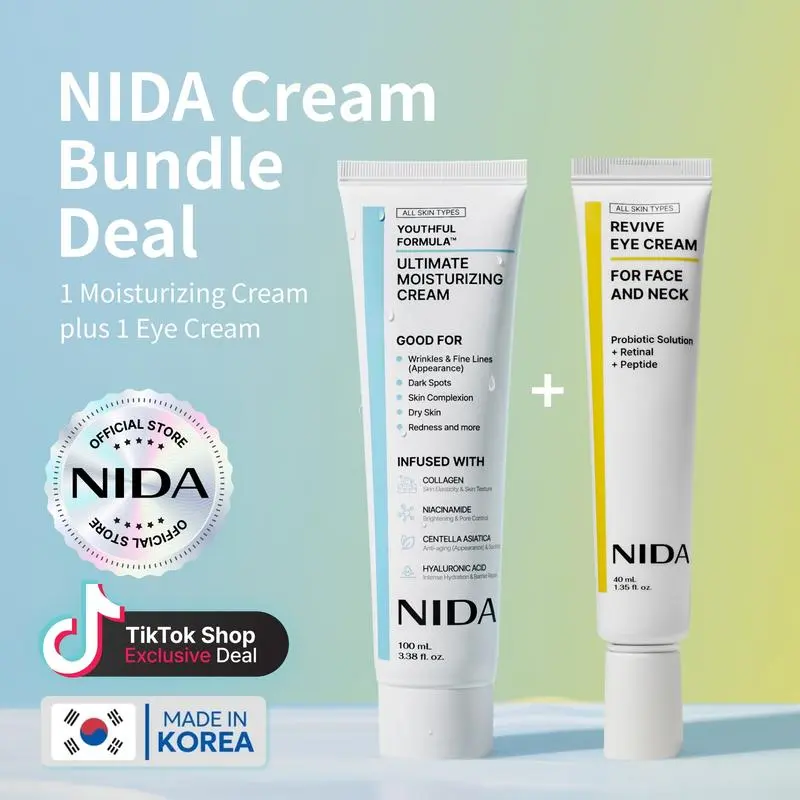 NIDA Youthful Formula Cream & Revive Cream Bundle Set - Naturally Derived Anti-Wrinkle Moisturizers for Daily Use, Elastic Luminous Skin