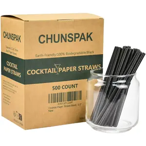 Short Paper Straws Bulk 5.5 inch - 500 ct. Disposable Black Paper Drinking Straw, Sip Stirrers for Cocktail, Coffee and Short Drinks