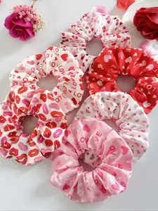 6pcs Valentine's Day Women's Sweet Elegant Fabric Love Lips Rainbow Heart Hair Bows, Elastic Hair Accessory, Party Daily Accessories Hair Ties