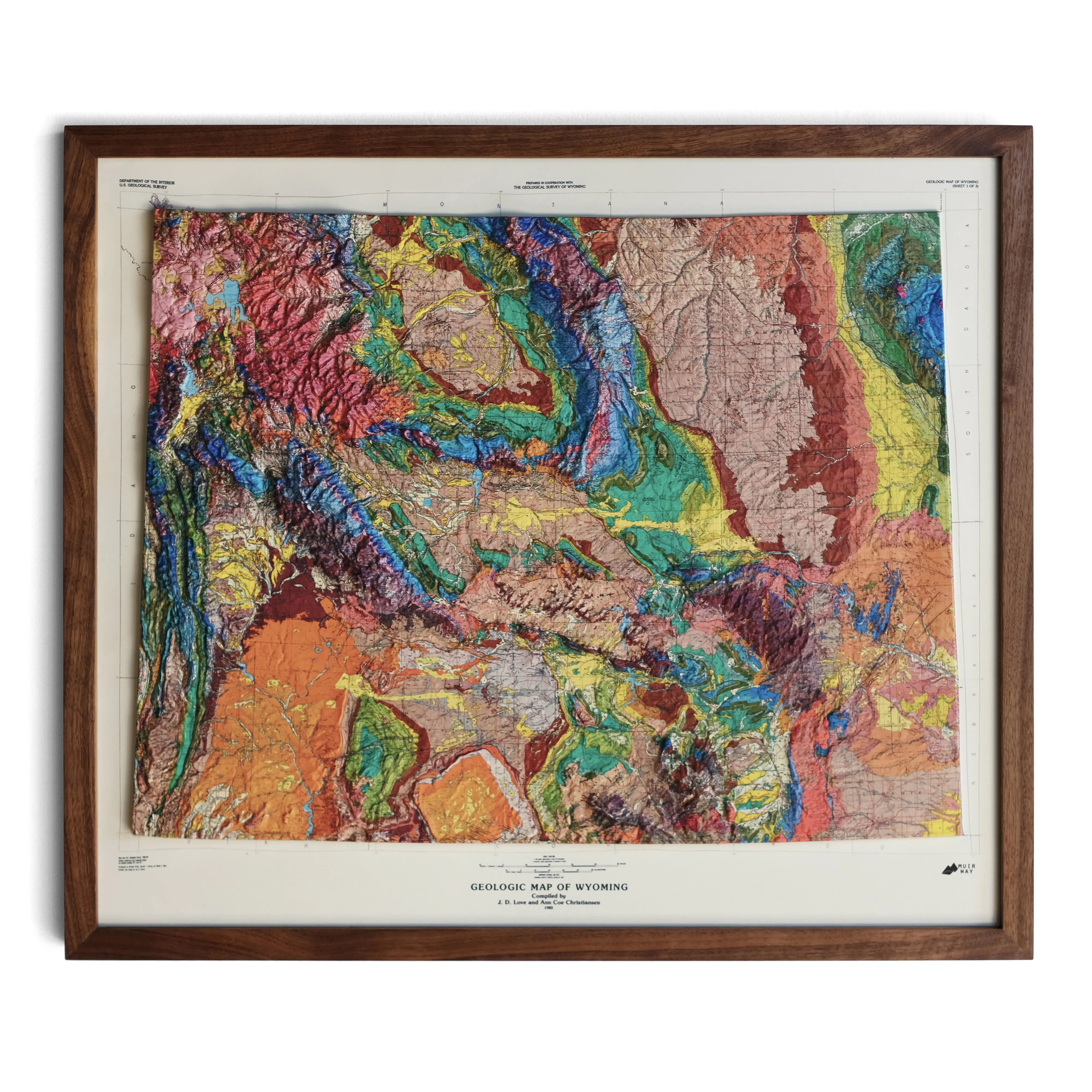1985 Wyoming 3D Raised Relief Map - Heated and Vacuum-Formed, Individually Printed, Educational Art, Sight and Touch Learning Tool, Classroom Decoration, Gifts for Geology Fans, Office & School Stationery Supply