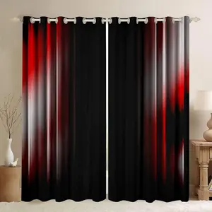 Geometric Abstract Ombre Curtains Teens Grey White Red and Black Striped Window Curtains for Bedroom Living Room Kids Boys Girls Simple Modern Window Drapes Treatments ,2 Panels
