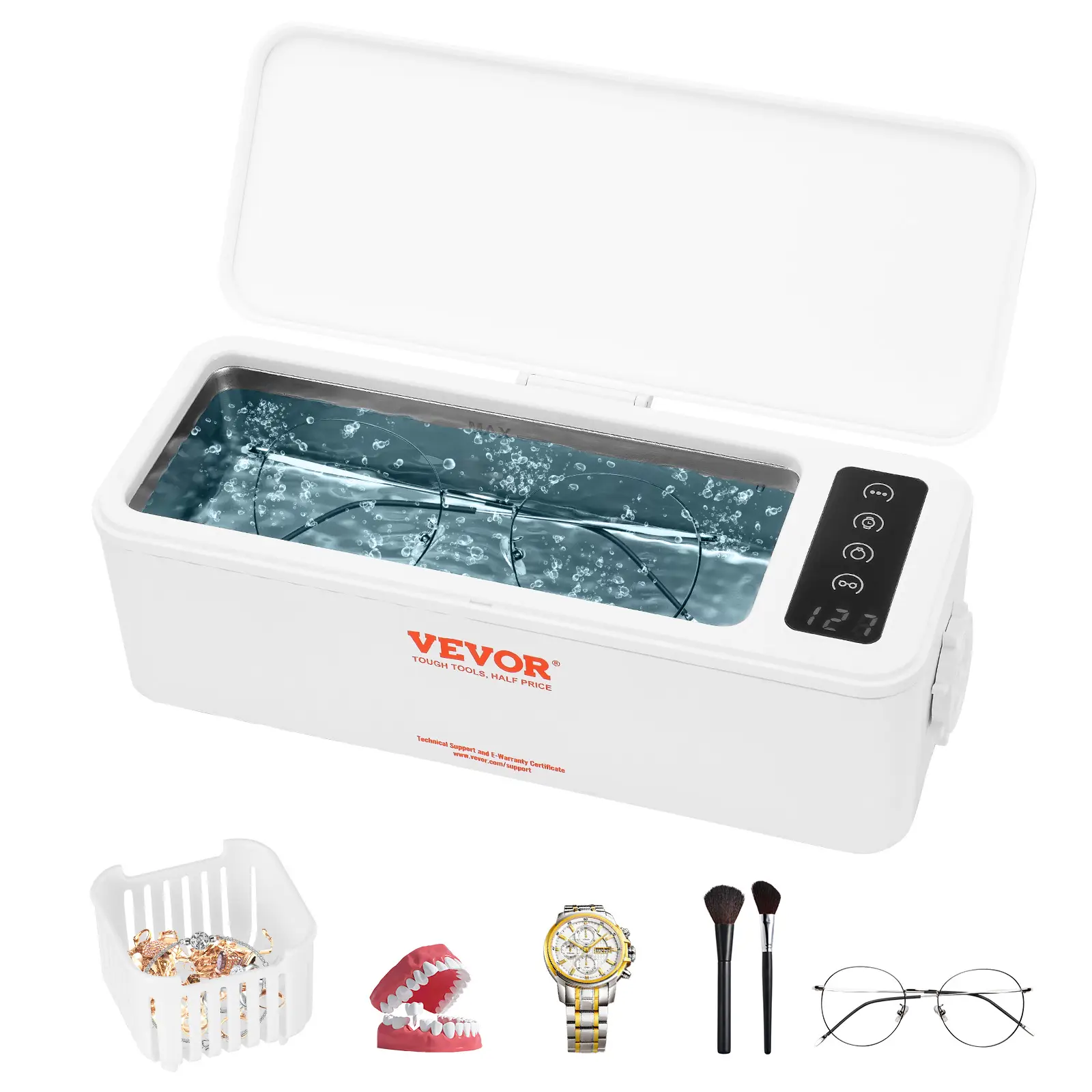 VEVOR Jewelry Cleaner Ultrasonic Machine, Ultrasonic Cleaner Machine 16oz (470ml) with 4 Timer Modes, Portable ultrasonic jewelry cleaner with Cleanin