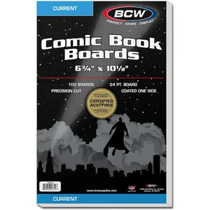 Current Comic Book Backing Boards - 100 Pack, 24 pt. Coated, Buffered with 3% Calcium Carbonate, Precision Cut for Current Comic Bags, Long-Term Comic Book Storage