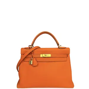 Pre-owned HERMÈS Leather tote bags Hermes Kelly 32 Togo 93 Orange (xx061026a2)
