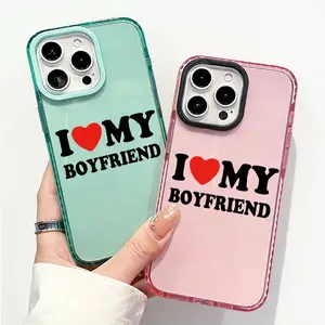 I Love My Boyfriend Pattern Phone Case For iPhone 17 Pro Max 17Air 16 15 Plus 14 13 12 11 Soft Anti-Yellowing Shockproof Ultra-thin Silcione Crystal Mobile Phone Casing Cover