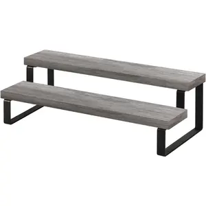 Wooden Display Riser Stand, Tiered Perfume and Cologne Organizer Stand, 2 Tier  Rack Organizer, Rustic Display Shelf for Candles (2 Tier,Grey)