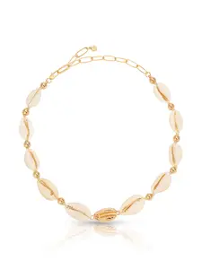 Ettika Out to Sea Cowrie Shell Necklace with Gold-Tone Beads and Simple Design