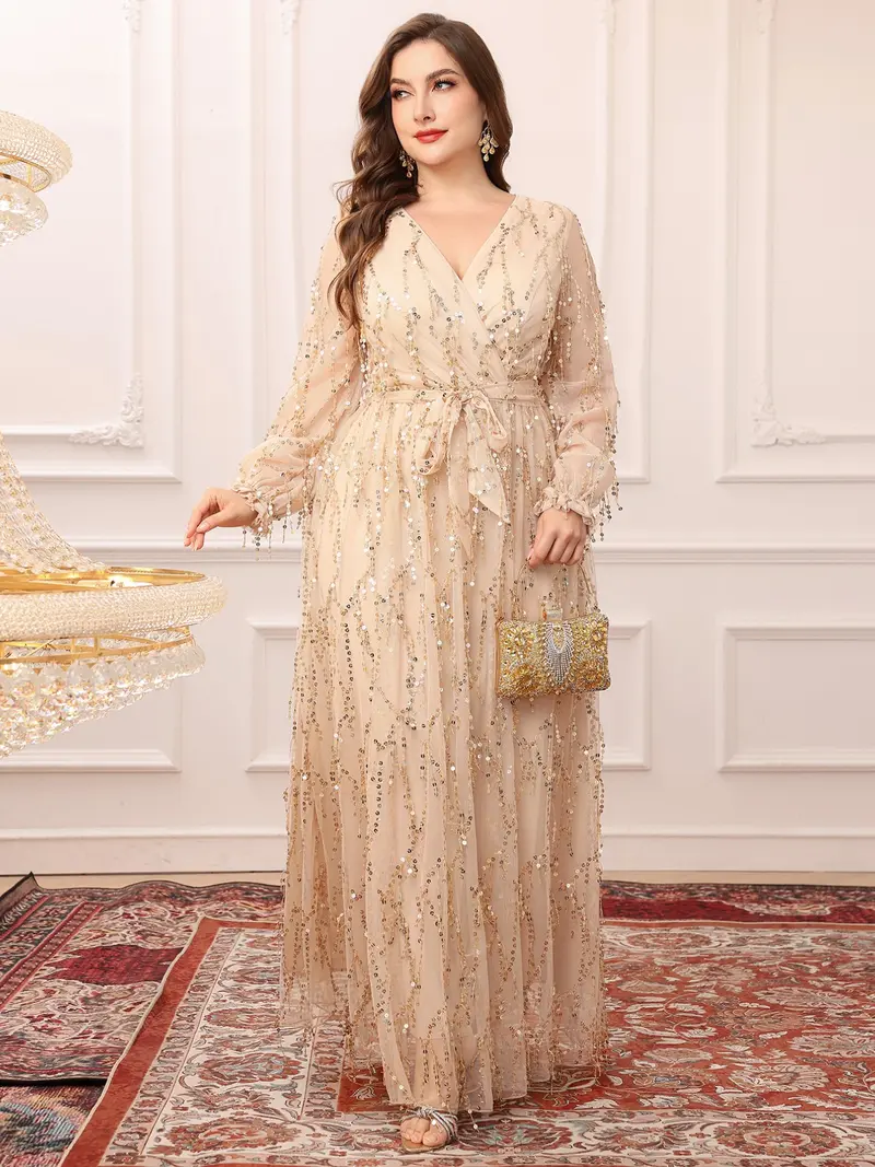 knee length dresses for ladies Custom Formal Puff Sleeve Belted Maxi Dress main image 1