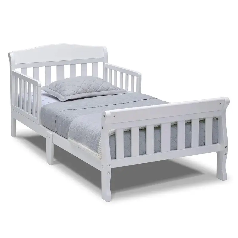 White Toddler Bed with Full Crib Mattress Fit, Sturdy Wood Construction, Low Height for Easy Access