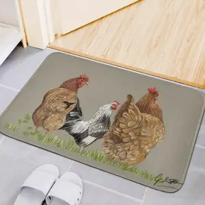 Farmhouse Chicken Mat Trio of Hens Kitchen Floor Mat Machine Washable Non Slip Country Decor Rural Farm Kitchen Mat Vintage Rustic Home Decor Grace Scott Design