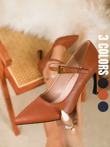 Women's Pointed Toe Retro Mary Jane Shoes, Elegant Buckle, PU Leather, All Seasons, Business & Formal Wear