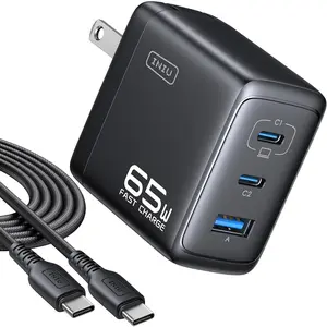 iPad Charger, 3-Port 65W PD iPad Charger Fast Charging with USB C to C Cable Cord, Compact Type C Wall Charger with Foldable Plug for iPad Pro Air 13 11, MacBook Air M3, iPhone 17 16 Pro Max