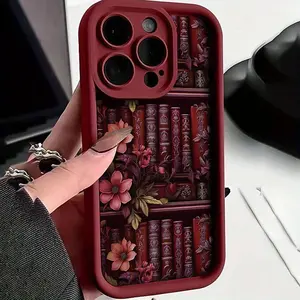 Phone Case - High Bamboo Wine Red Burgundy Floral Watercolor Embossed Soft Phone Case for iPhone 17 E Air Pro ProMax iPhone16 15 14 Plus 13 12 Mini 11 X XS XR