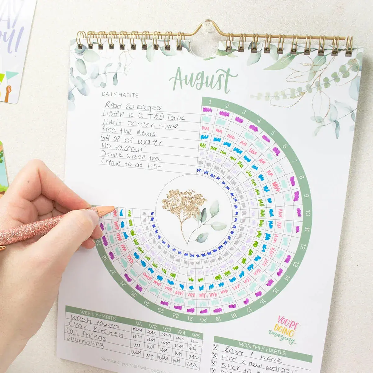 Habit Tracking Calendar, 8” x 10”, Greenery