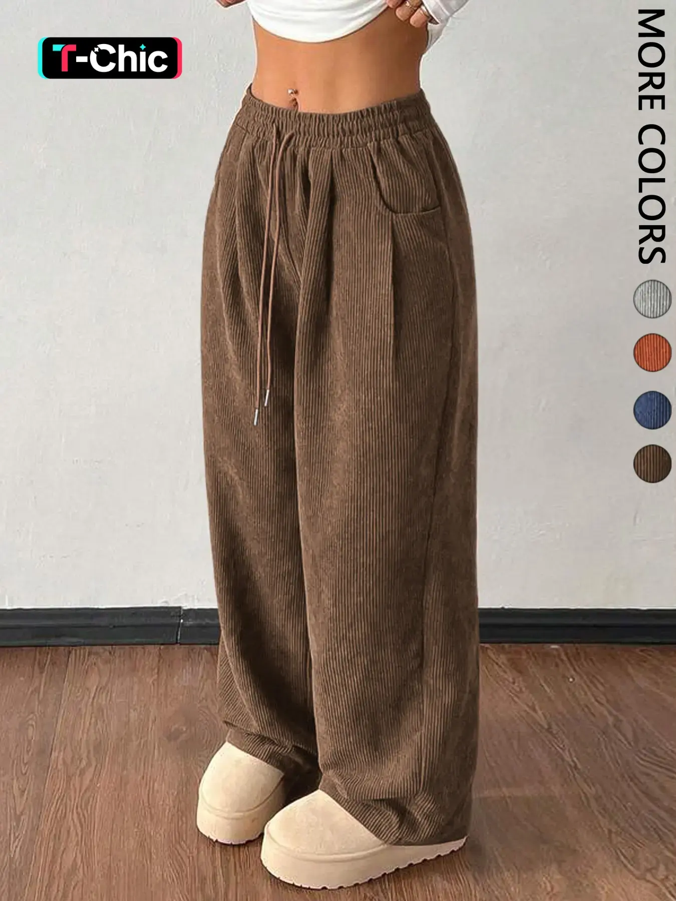 Women's Vintage Casual Comfy Pocket Pants, Textured Ribbed Velvet Loose Fit Woven Pants, Casual Chic Trousers, Fall Winter Street Fashion, American Retro Style, Bottoms, Womenswear