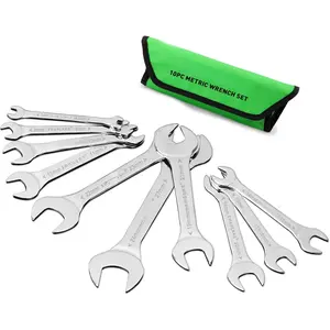 10- Metric Super-Thin Open End Wrench Set, Carbon Steel, 5.5, 7, 8, 9, 10, 11, 12, 13, 14, 15, 16, 17, 18, 19, 20, 21, 22, 23, 24, 27mm, Slim Spanner Set with Rolling Pouch