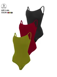 3 Pack Solid Color High Stretch Women's Shapewear Breastless Adjustable Suspender Thong Crotch Breast Daily Casual Sexy Sports One-Piece Suspender Versatile Underwear Women's Shapewear Bodysuit