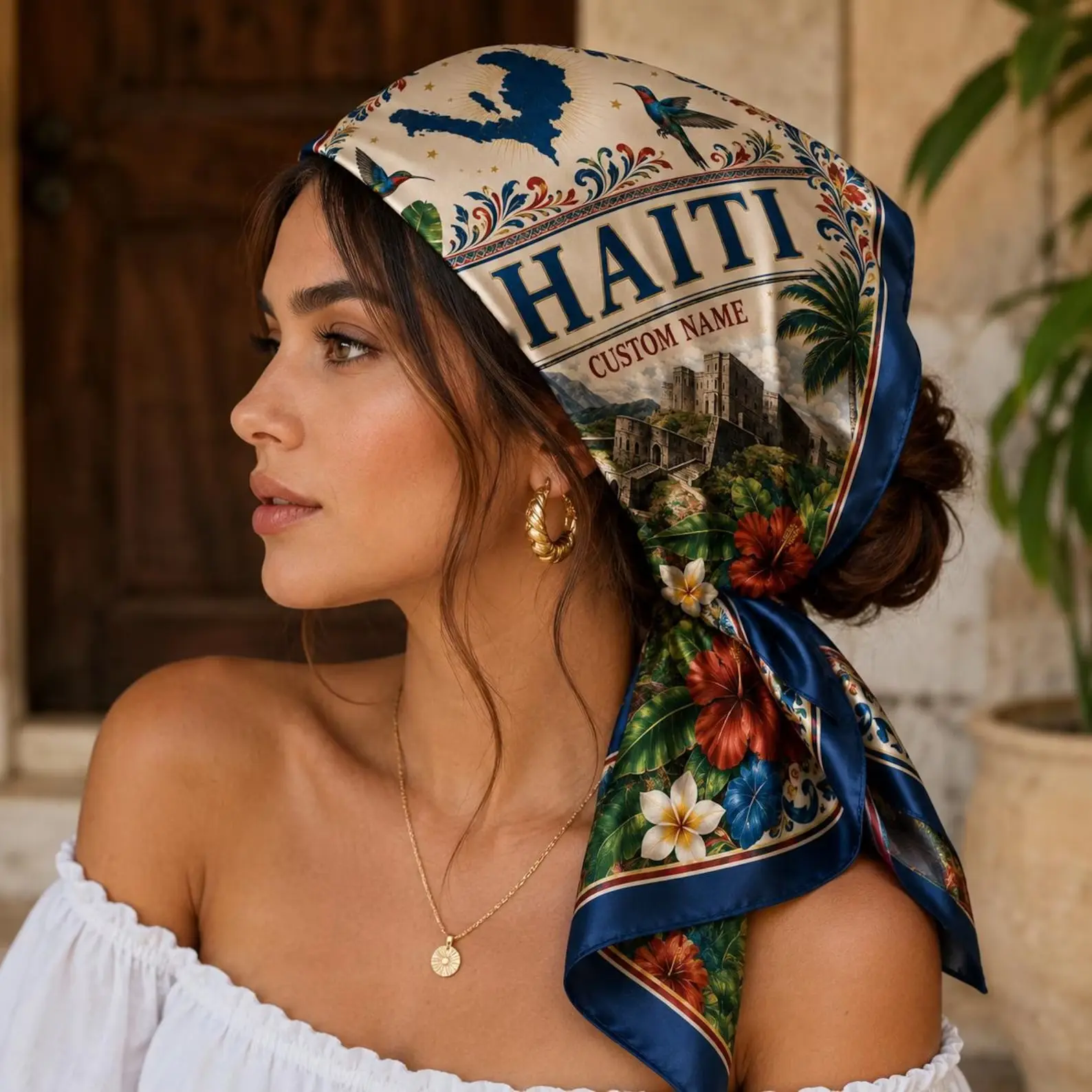 Haiti Satin Bandana Scarf, Custom Haitian Satin Head Scarf, Haiti Soccer Fan Headwear, Festival Hair Wrap, Haitian Pride Gift