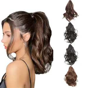10-inch clip-on Women's Ponytail extension wig - medium length, curly wavy wig with natural look ----- light brown and russet Women's Wavy