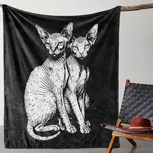 1pc Sdoo Flannel Blanket - Black & White Sphynx Cat Design, Ultra-Soft Luxury Throw for Couch, Bed, Travel, Camping, Office - Al