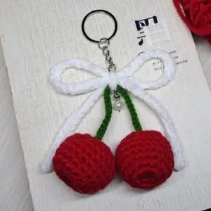 Cherry Keychains - Red Cherry Keychains with White Bow, Ideal for Decoration and Accessory