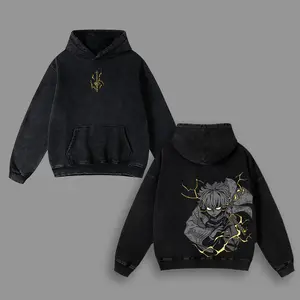 Zenitsu - Demon Slayer Hoodie, Anime Double Printed Vintage Washed Hoodie Unisex Oversize Anime Manga, Anime Merch,Anime Fan