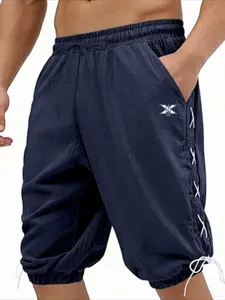 Men's Summer Linen Casual Hawaiian High-Street Hip-Hop Loose Harem Drawstring Shorts