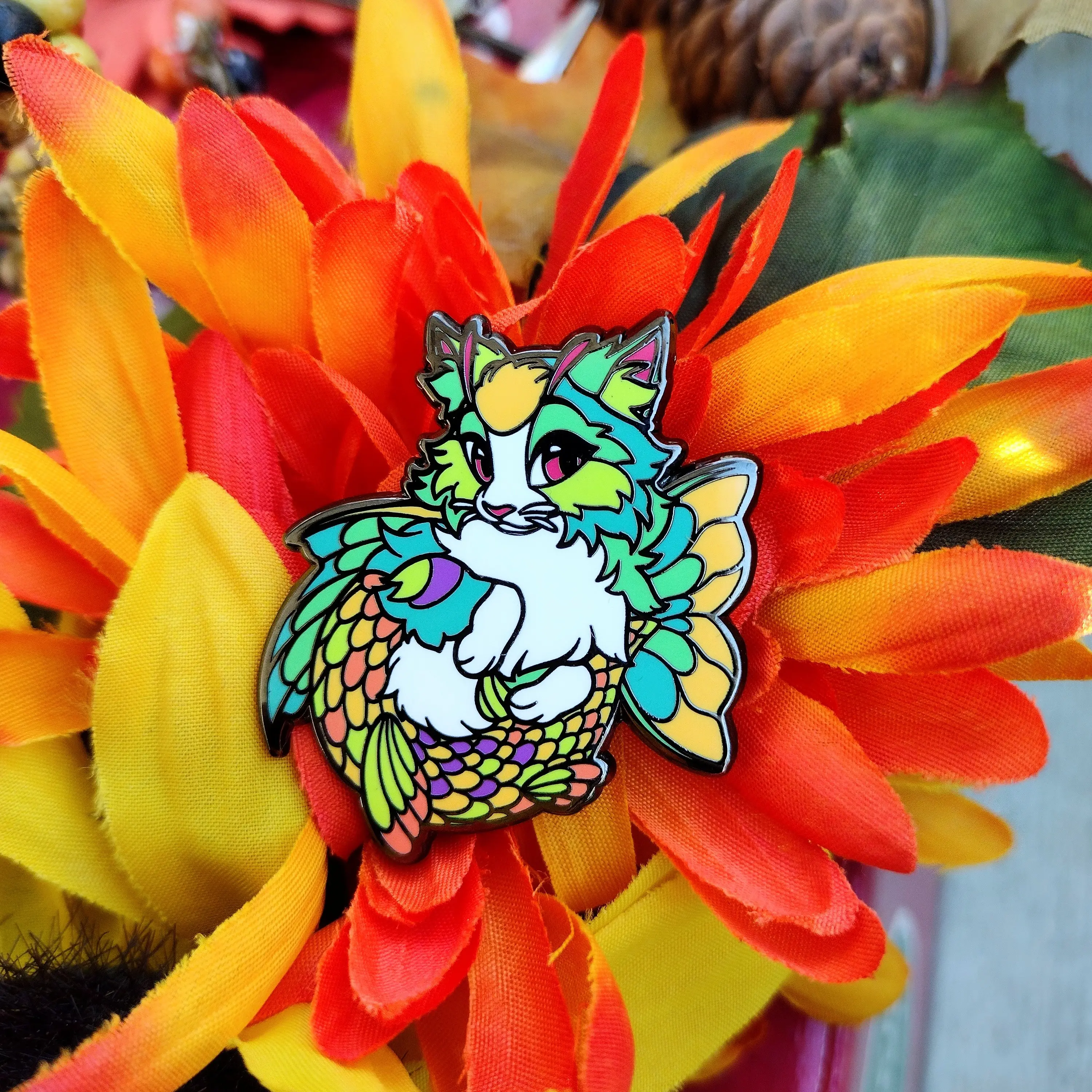 Sorbet #23 | Fursona Pin Koi Catfish Adopt- Colorful Hybrid Cat / Aquatic/ Ice Cream / Yellow Green Scales/ Furry Creature/ Enamel pin