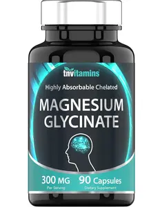 tnvitamins Magnesium Glycinate Capsules (300 MG Per Serving - 90 Count) | Pure Chelated Magnesium Bisglycinate Powder Supplement | Glicinato de Magnesio | for Sleep, Calm, Nerve, & Stress Support*