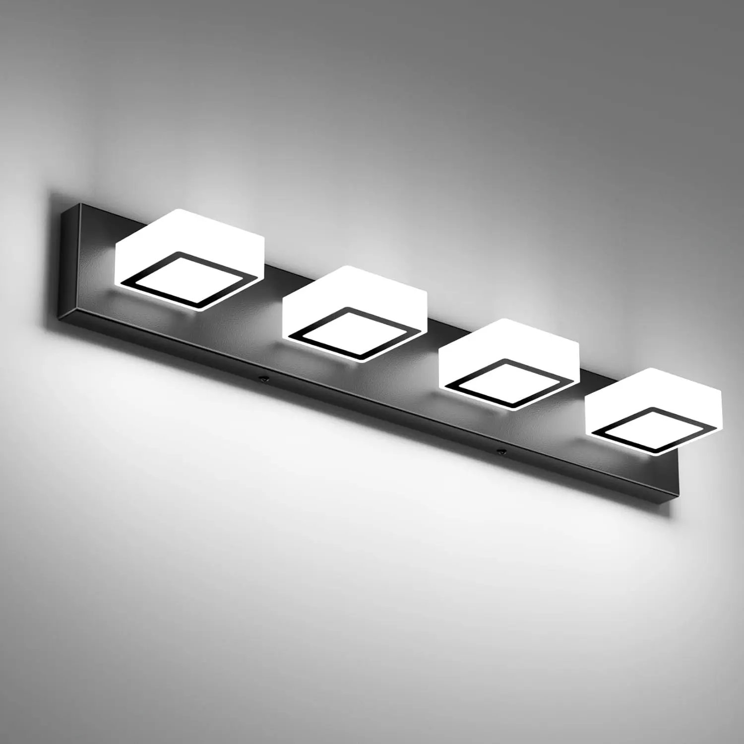 Ralbay LED Black 4 Lights Acrylic Lighting Fixtures Modern Matte Black Bathroom Vanity Lights,Modern Matte Black LED Bathroom Vanity Wall Light, 4-Rotatable Acrylic Mirror Heads,