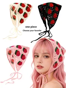 Triangle Headscarf Cap, Dopamine Style Strawberry Pattern, Lace Up Turban Hat, Cute Cartoon Design, Daily Wear for Women All Ages