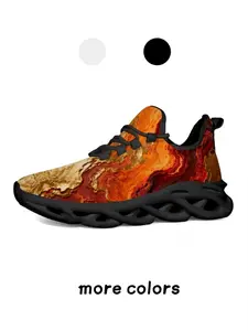 1 Pair Unisex Casual Sports Shoes, Lightweight Breathable Non-Slip Platform Shock-Absorbing, Ideal for Daily Outdoor Wear, Gilded Lava Texture Art Print
