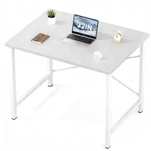 32-Inch Modern Simple Computer Desk for Home Office, Sturdy White Study Writing Table with X-Shaped Steel Frame Reinforcement, Sleek Wooden Tabletop Ideal for Bedrooms, Small Spaces & Workstations, Easy to Assemble & Space-Saving Design