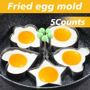 5 Counts Set Fried Egg Rings Molds Non Stick for Griddle Pan, Stainless Steel Egg Shaper with Handle for Perfect Fried Eggs
