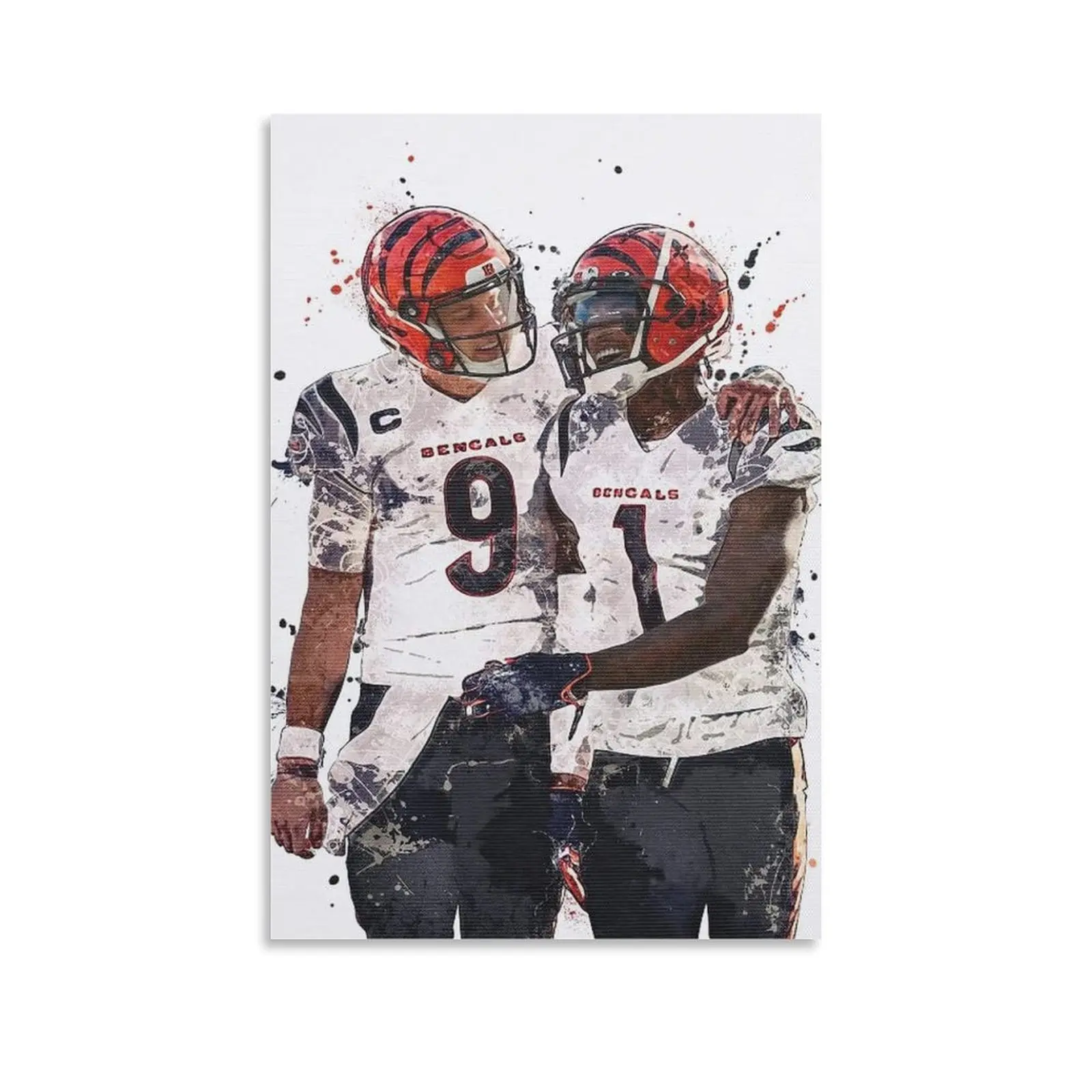 Sports Art Rugby Joe Burrow and Ja Marr Chase Poster Picture Art Print on Canvas Home Room Decor Mural