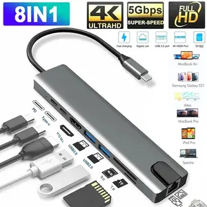 8 in 1 USB C Hub Multiport Adapter, 4K HDMI 100W PD Fast Charging USB 3.0 Port, SD TF Card Reader Type C Dongle Docking Station, Portable Travel Accessory for MacBook Pro Air iPad iPhone 15 Laptop Home Office Business Work