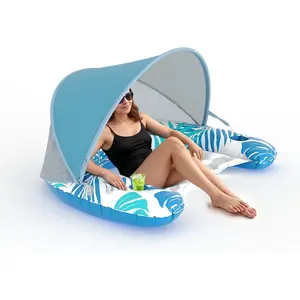 Pool Float with Canopy, XL Inflatable Chair Lounge Float with Adjustable Sun Shade Cover, Drink Holder, Ergonomic Headrest,Pool Inflatables for Adults