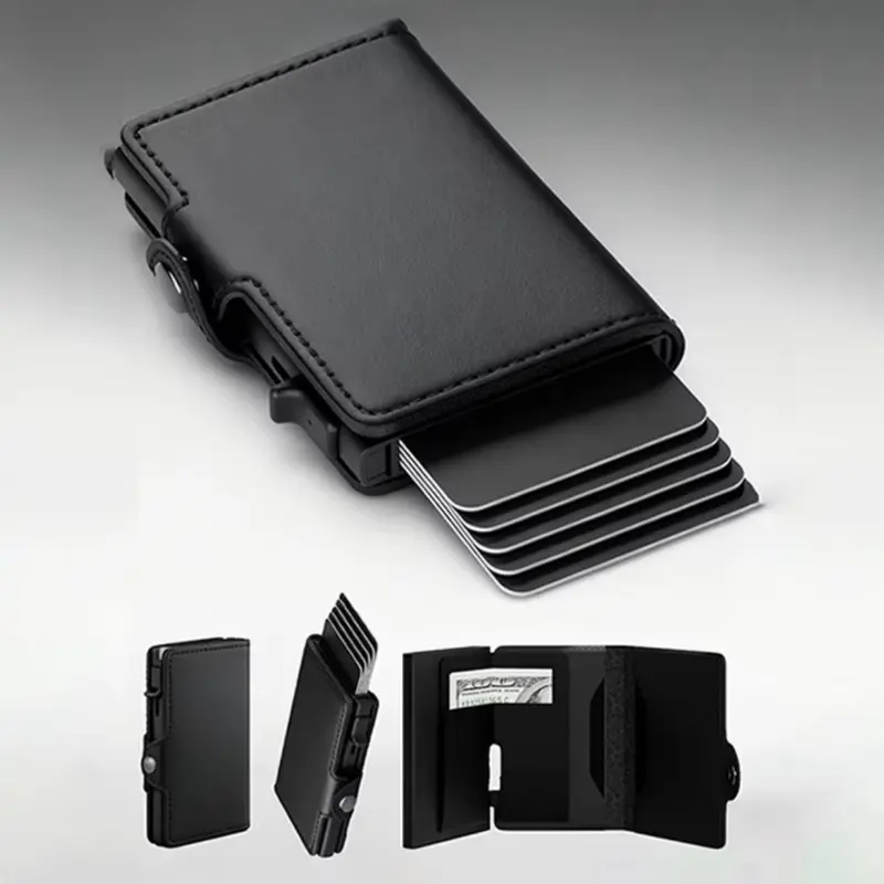 Leather Pop-Up Wallet - Bifold/Trifold, RFID Blocking, Anti-Theft Secure Card Storage