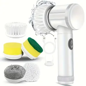 Santa Electric Magic Brush, 5 In 1 Handheld Electric Cleaning Brush, Cordless Electric Spin Scrubber With 5pcs Replacement Brush Heads, USB Rechargeable Automatic Rotating Cleaning Brush