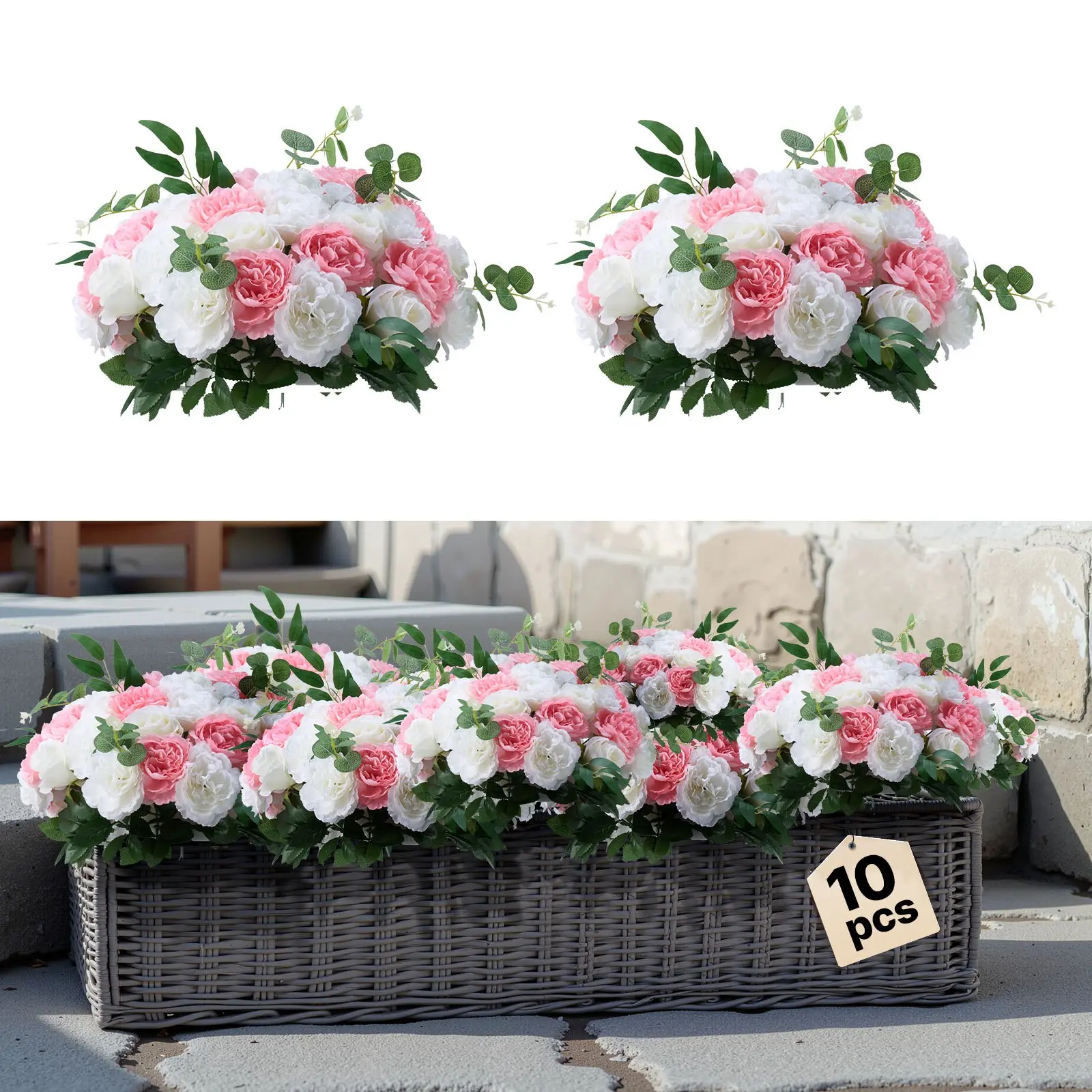 VEVOR 10 PCS Decorative Round Ball Flower Arrangements, 17.7 in Rose-Themed Synthetic Bouquets, Pink & White Flowers for Wedding Table Centerpieces Home Decor, Artificial