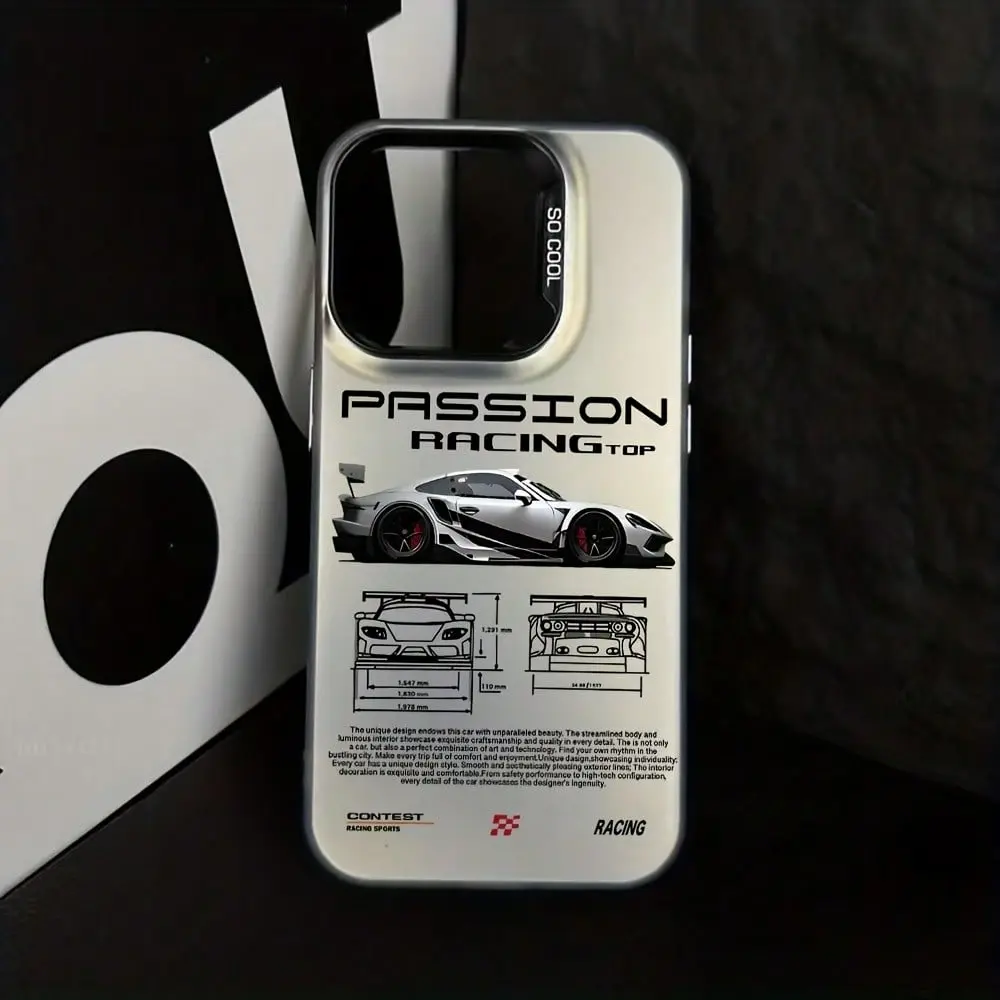 Sports Car Showcase Pattern TPU+PC Phone Case, Laser Backplate & Contrast Color Camera Frame, High-Aesthetic & Minimalist Daily Cover, Compatible with iPhone 17/17E/1716/15/14/13/12/8/7/X/XS Pro Max Series & Samsung Galaxy S26/S25/S24/S23/S22/S21 Series.